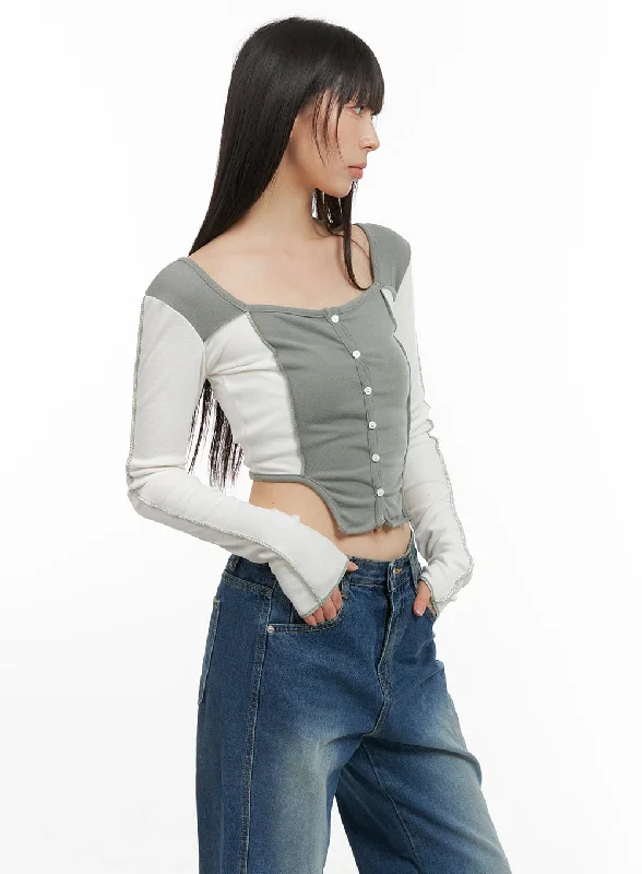 Contrasting Long Sleeve Crop Top CG420