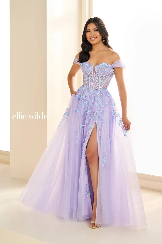 TightstrapEllie Wilde EW36217  Formal Glitter Long Ball Gown Corset Prom Dress