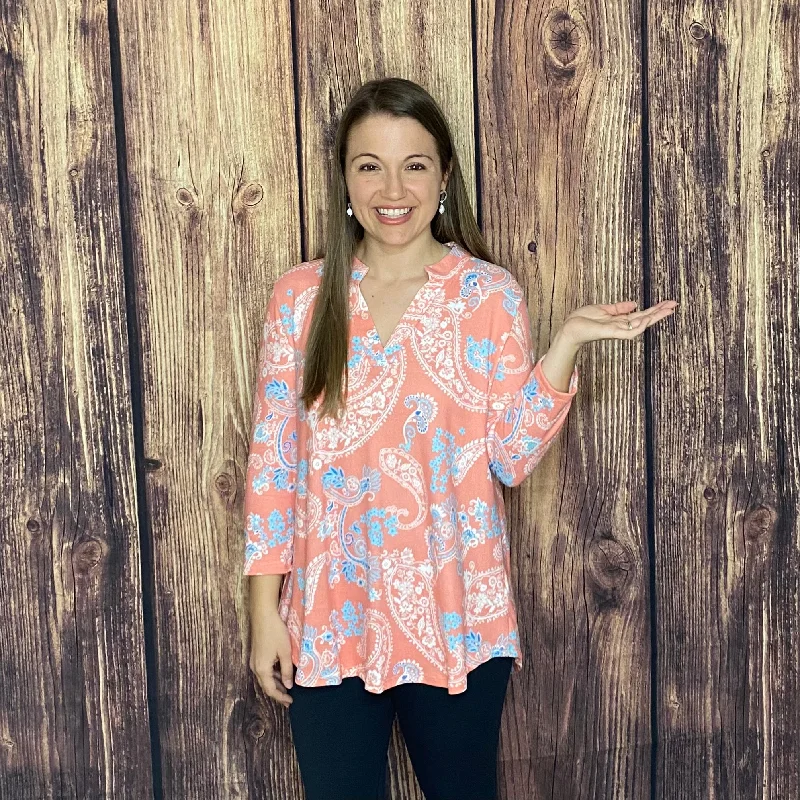 HONEYME PEACH/AQUA GABBY LONG SLEEVE TOP