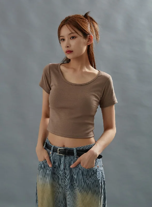 Basic Crop Top Short Sleeve T-Shirt CU28Scoop Neck Short Sleeve Tops