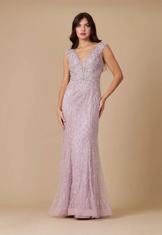 TightweaveLong Hand Beaded Couture Formal Evening Dress Mauve