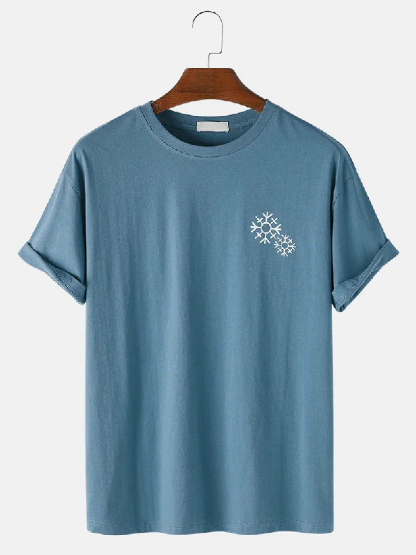 Mens Solid Color Snowflake Print O-Neck Casual Short Sleeve T-ShirtSleep Short Sleeve Tops