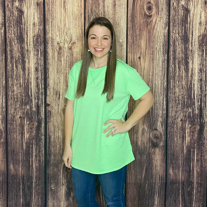 HONEYME NEON (PINK OR LIME) SHORT SLEEVE TOP W/EXPOSED STITCHINGCropped Short Sleeve Tops