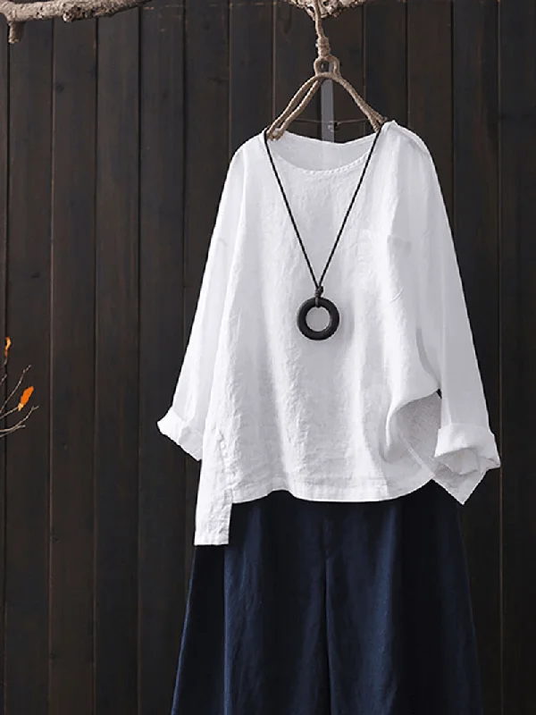 Cotton Crew Neck Split Asymmetric Shirts for WomenCrewneckblockchain