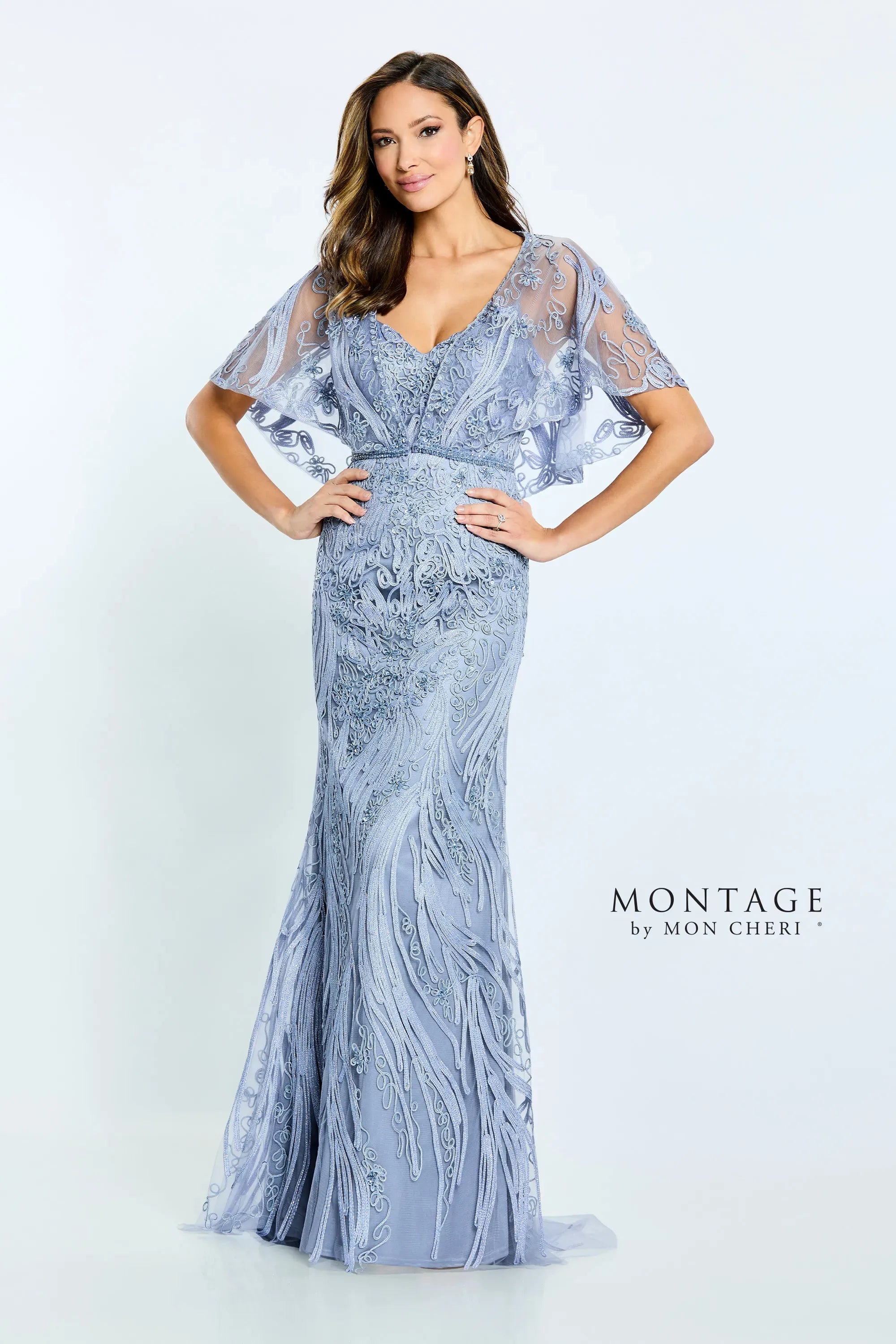 TightsportsbraMontage M511 Long Formal Detachable Capelet Lace Dress