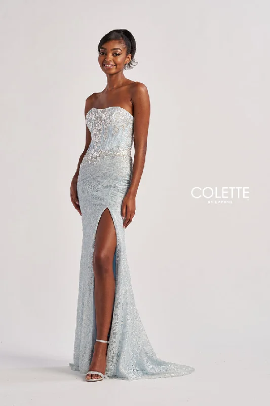 TightsyncColette by Daphne CL8595 Mermaid Long Formal Metallic Lace Prom Dress