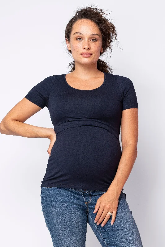 Laina Short Sleeve Maternity Nursing Top Navy SeraphineAthletic Short Sleeve Tops