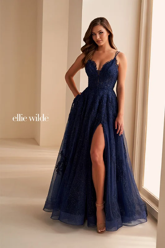 TightstructureEllie Wilde EW36226 Long Glitter A Line Formal Prom Dress