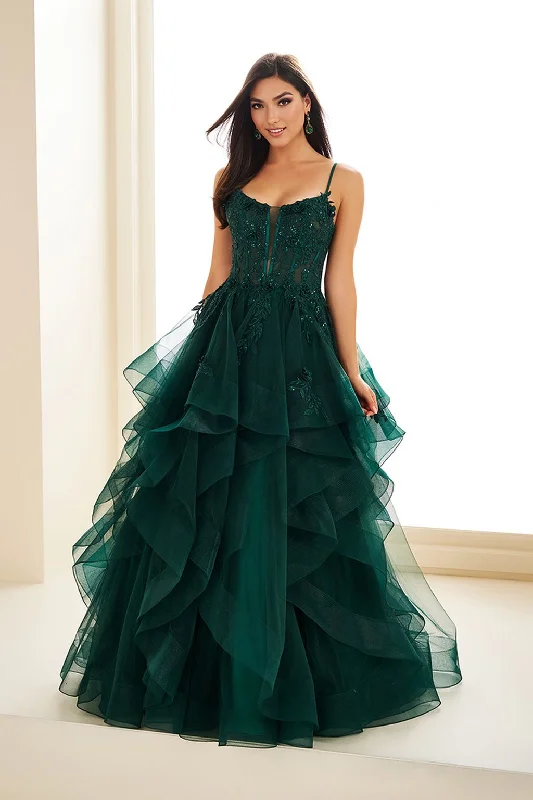 TightplanEllie Wilde EW36225 Long Lace Ball Gown Formal Ruffled Beaded Prom Dress