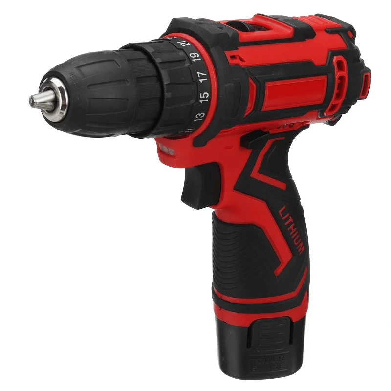 12V 300W 2 Speed Cordless Drill Driver 25+1 Torque 1350 RPM 10Mm Electric Screwdriver W/ 1/2 BatteryCrewneckvintage