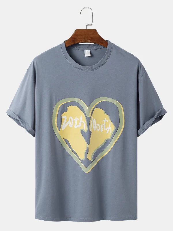 Mens Cotton Heart Shaped Print Crew Neck T-ShirtsCrewneckweb