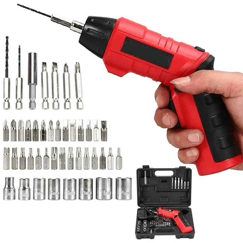 48Pcs 4.8V Cordless Electric Screwdriver Multi-Function Rechargeable Electric Drill Household DIY Screwdriver SetCrewneckplain