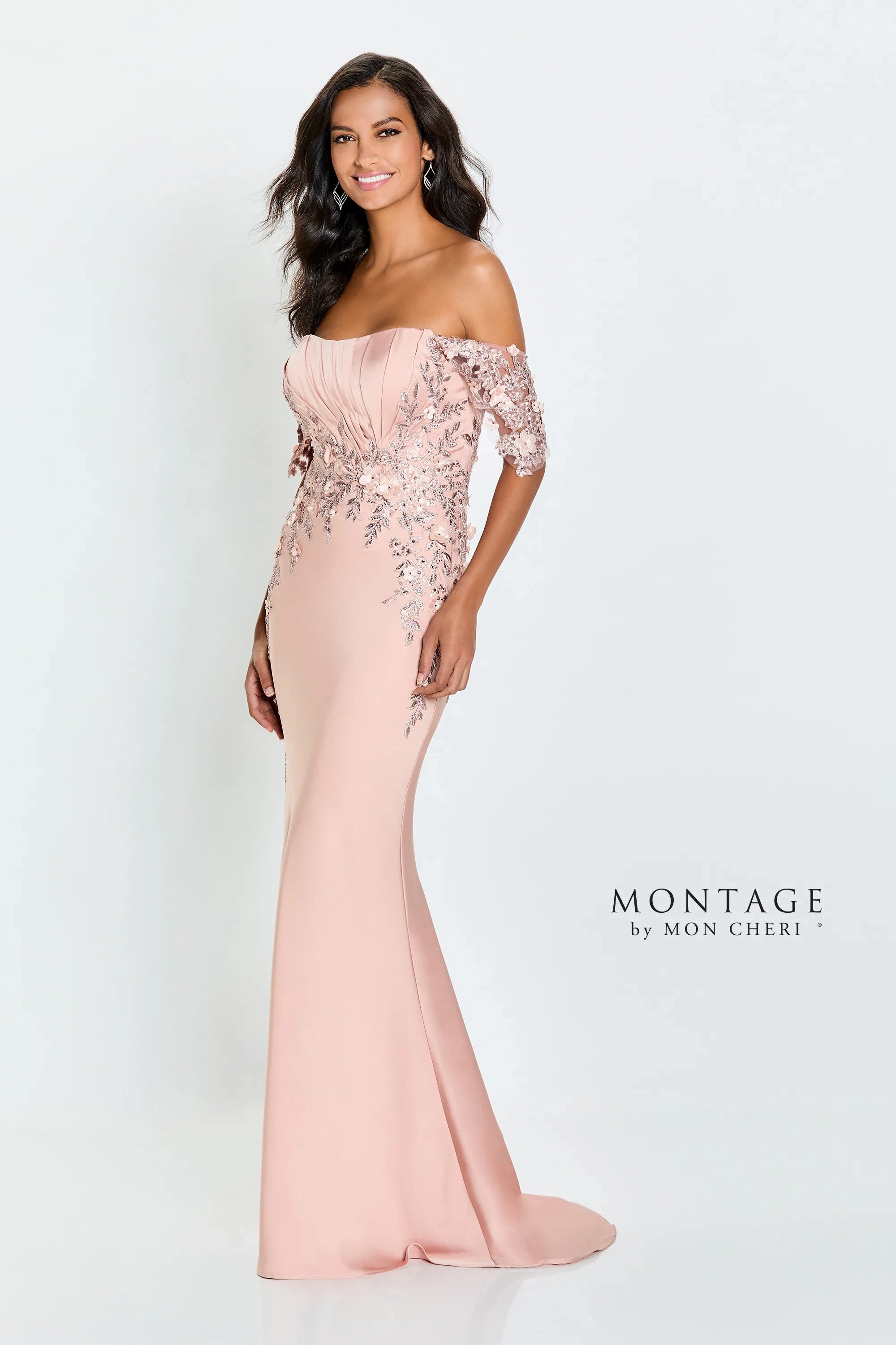 TightplayMontage M521 Beaded Long Formal 3D Floral Applique Evening Dress