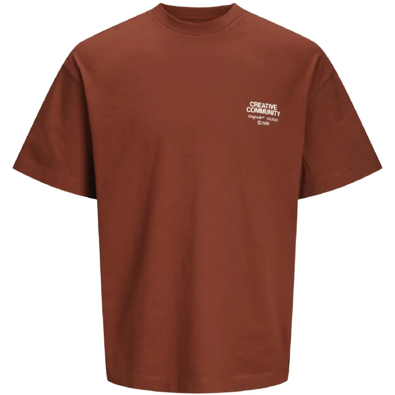 Jack & Jones Junior Brandy Brown Ornoho Back Graphic T-Shirt CrewCrewneckhistory