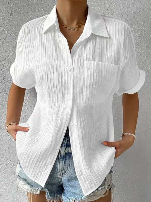 Classic Women's Collared Short Sleeves Shirt - Style for Any Occasion!Polyester Short Sleeve Tops