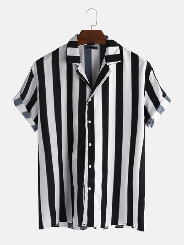 Mens New Fashion Trendy Black Striped Short Sleeved ShirtsDistressed Short Sleeve Tops