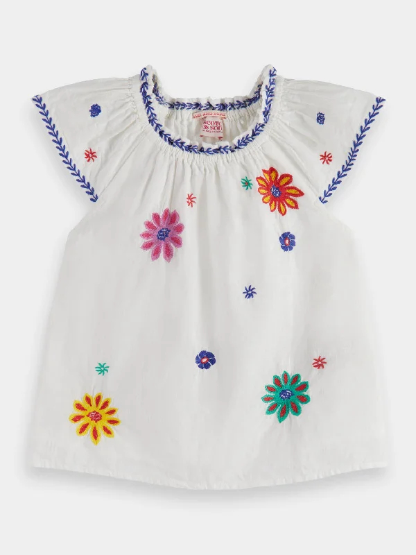 Kids - Flower embroidered short sleeved topUV-Protection Short Sleeve Tops