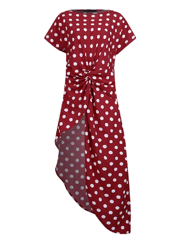 Polka Dot Crew Neck High Low Causal BlouseCrewneckapp