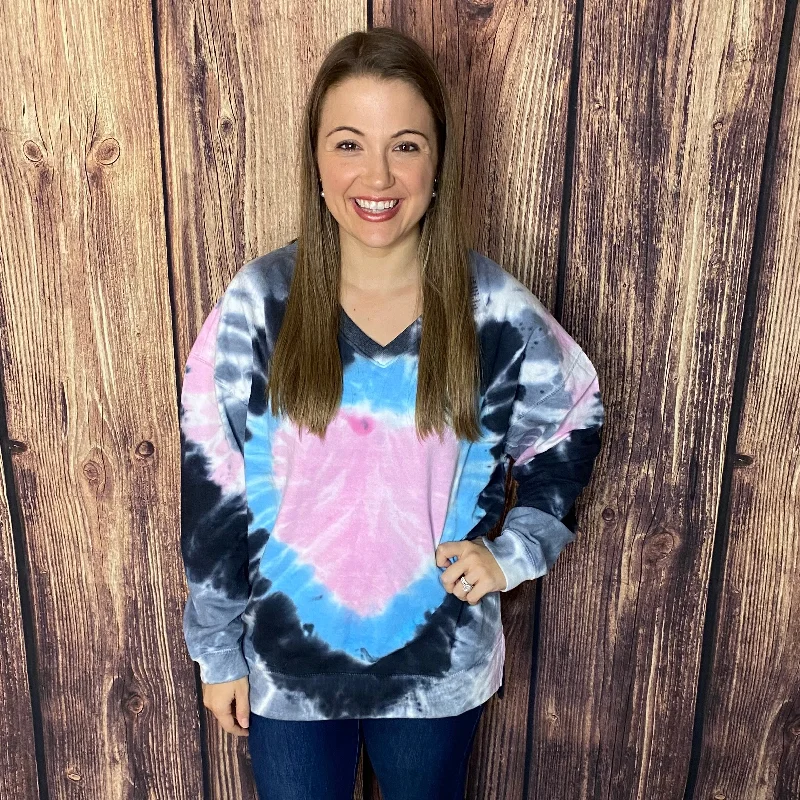 LIKE LOVE TIE DYED LONG SLEEVE "HEART" TOP