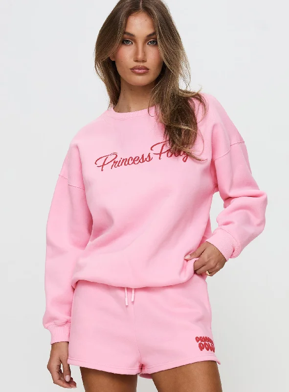 Princess Polly Classic Crew Neck Sweatshirt Bubble Text PinkCrewneckcraft