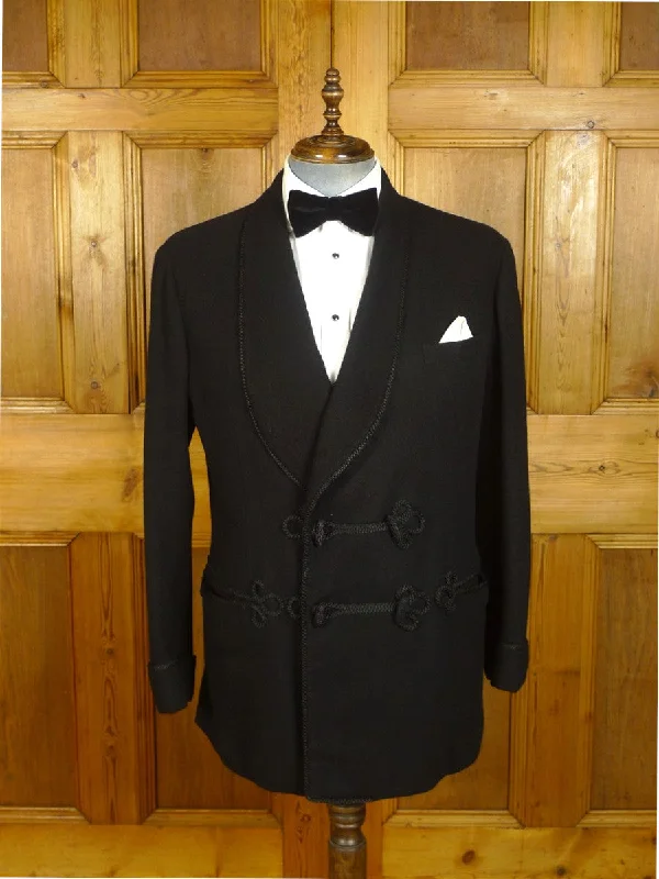 Hip-Hop Jackets080824/06 immaculate vintage 1980 anderson & sheppard savile row bespoke black wool smoking / dinner jacket w/ frogging 44-45 regular to long