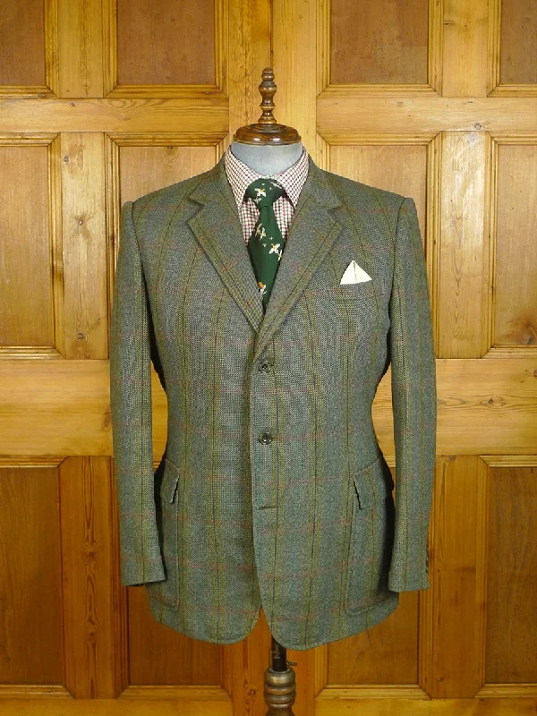 Puffer Jackets24/0479 exceptional vintage old bond st london bespoke green wp check tweed norfolk jacket w/ back strap 42 regular