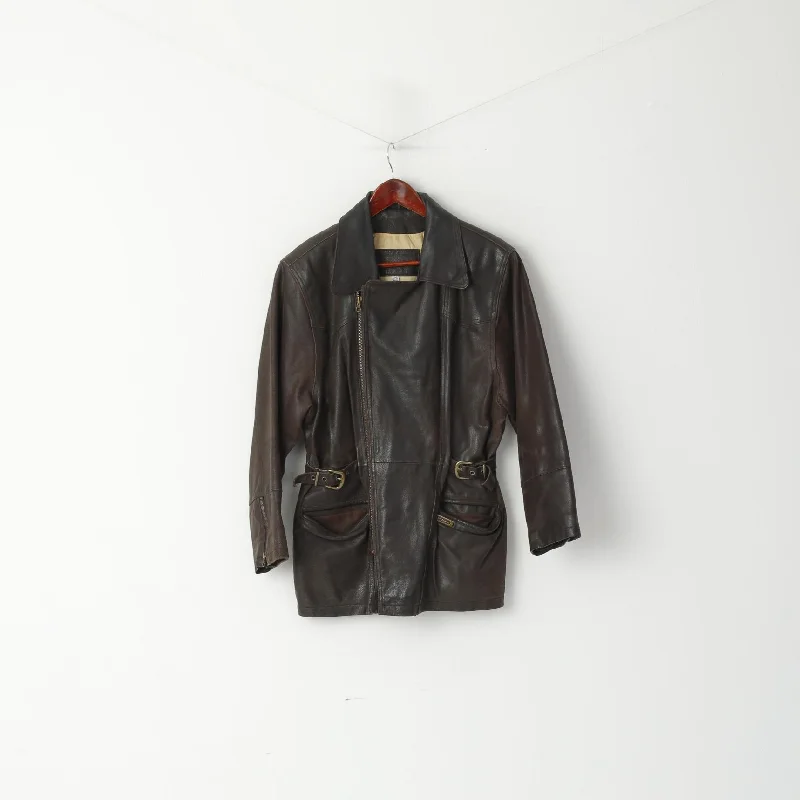 Nylon JacketsHollies Women M Leather Jacket Brown Vintage Biker Great Look Zip Up Top