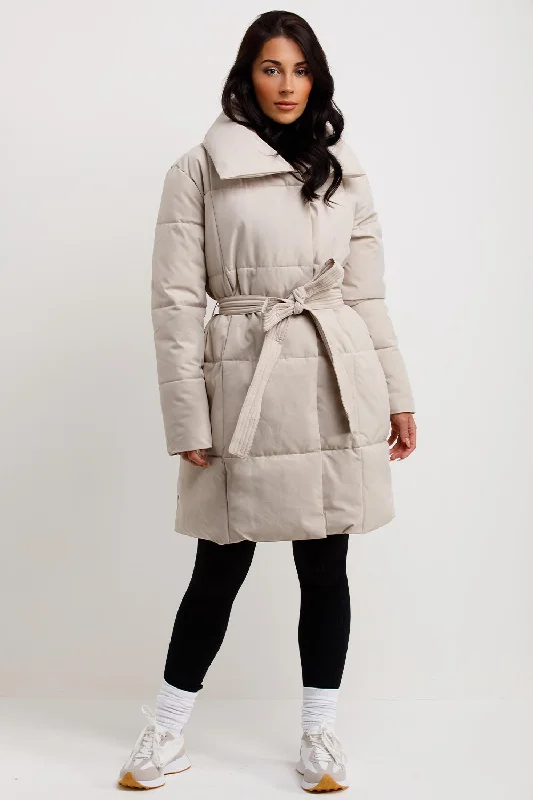 Canvas JacketsLong Duvet Coat With Belt Beige