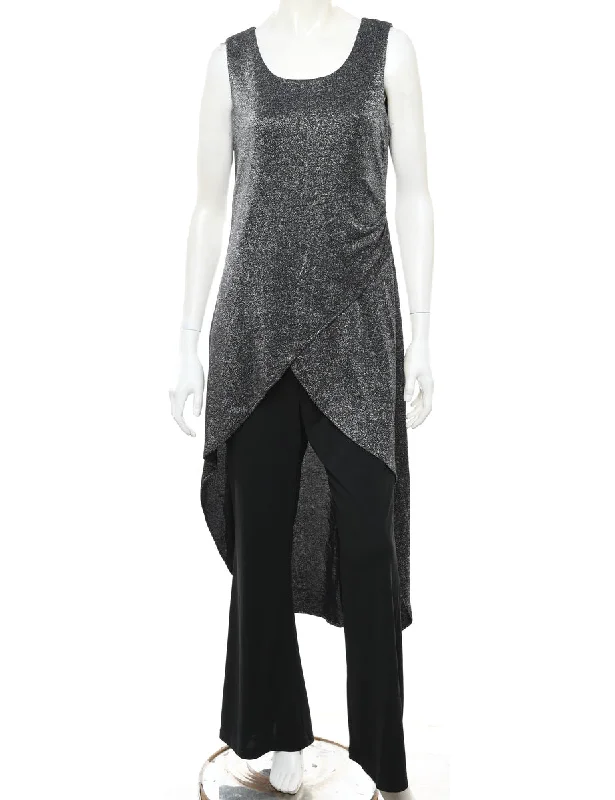 Down JacketsMetallic Finish Sleeveless Black & Silver Jumpsuit - M