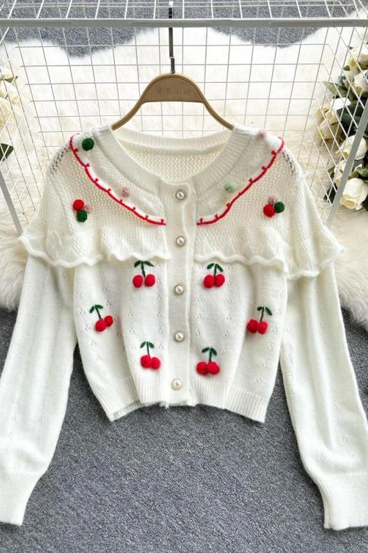 Graphic Knit TopsCherry hollow design sweater  1607