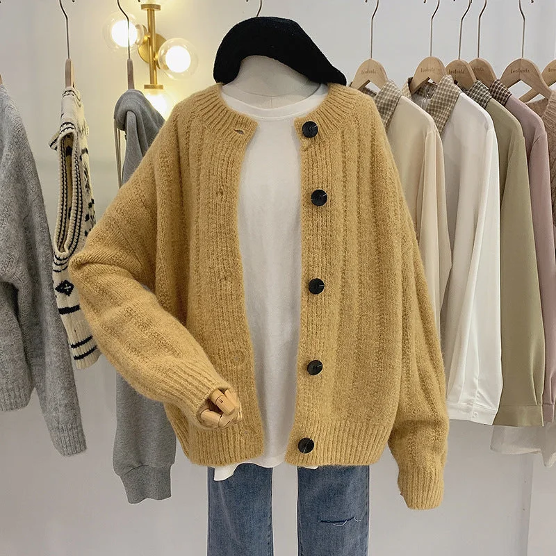 Acrylic Knit TopsLazy style, round neck long sleeve cardigans, loose short jacket sweater  1421