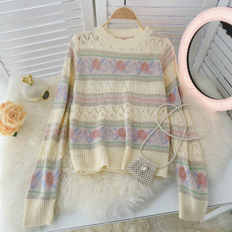 Hooded Knit TopsLong sleeved autumn hollow out sweater for women  1584