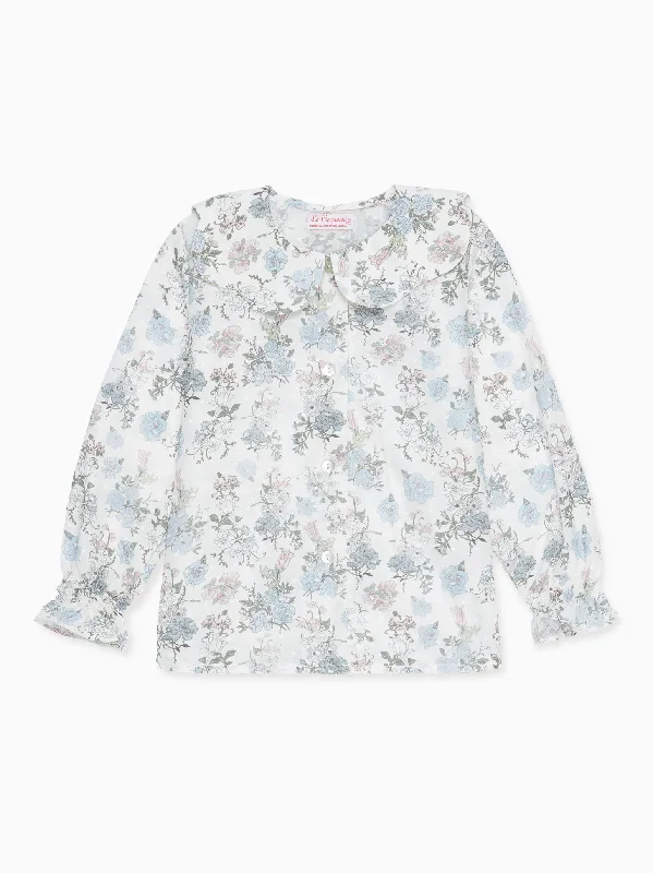 Polka Dot ShirtsBlue Floral Carlotta Long Sleeve Baby Girl Shirt