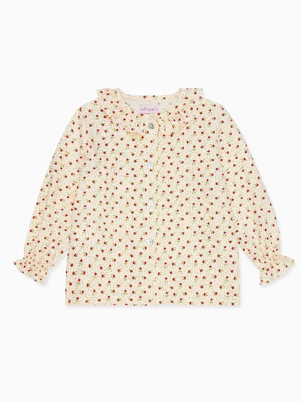 Cropped ShirtsCream Floral Ella Long Sleeve Baby Girl Shirt