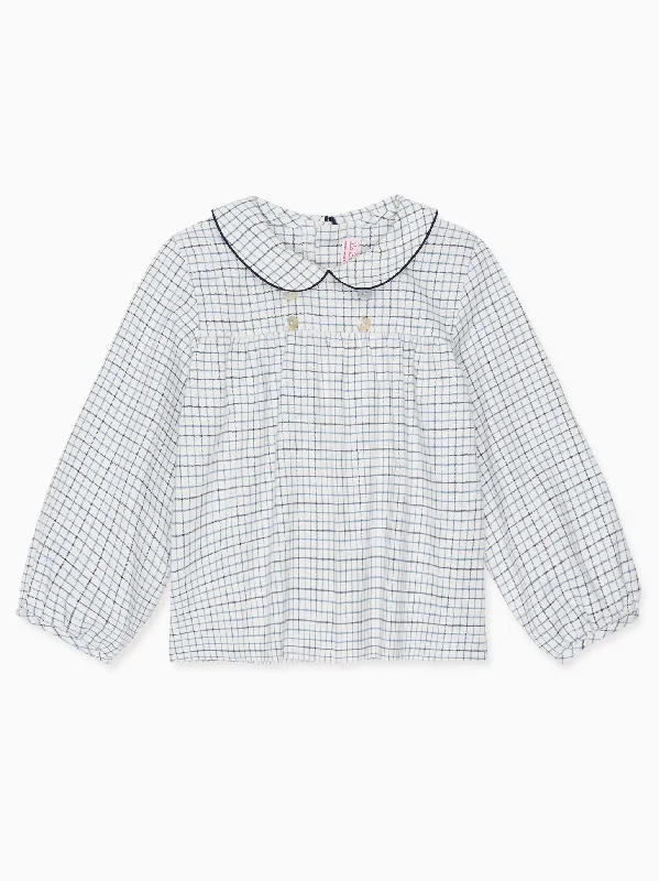 Peplum ShirtsNavy Check Adrian Long Sleeve Baby Shirt