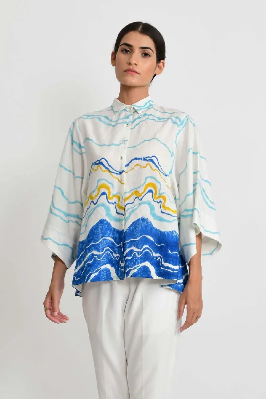 Graphic ShirtsBlue Ocean Pleated Shirt Top