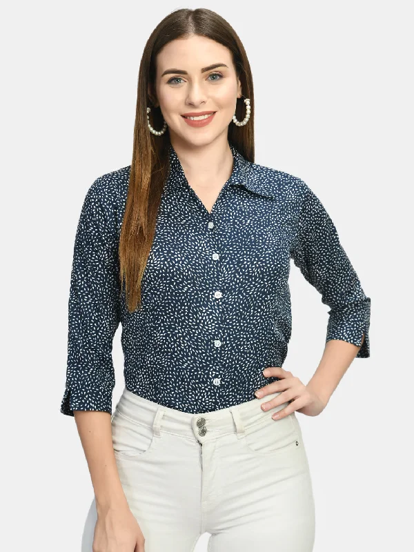 Flannel ShirtsWomen Blue Printed Formal Shirt