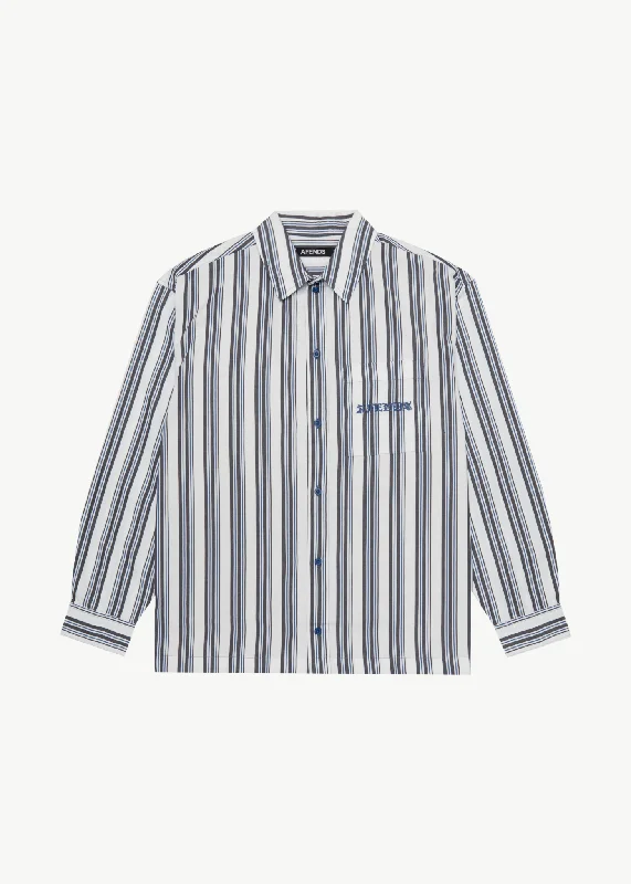 Mesh ShirtsAFENDS Mens Lined Up - Long Sleeve Shirt - White Stripe