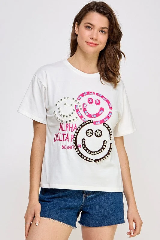 Glitter ShirtsWhite Rhinestone Detail Graphic T Shirt