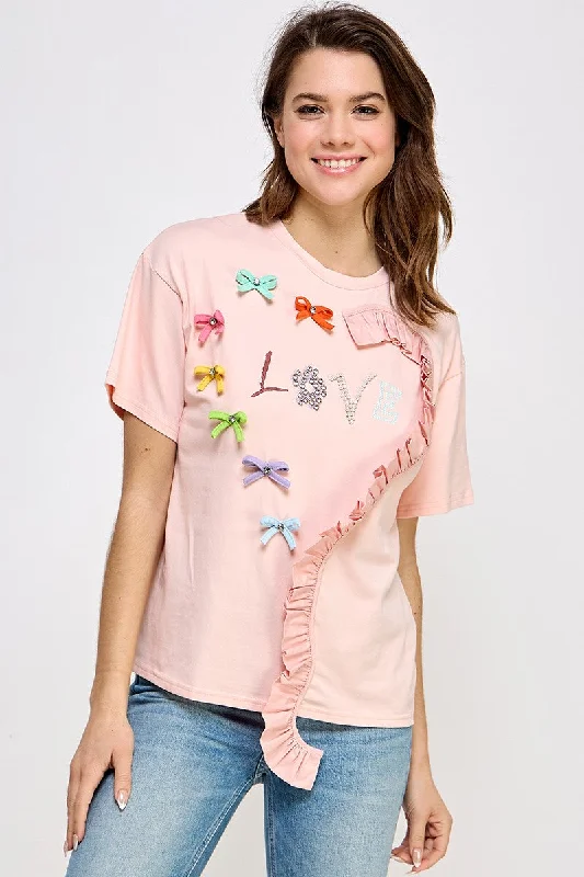 Fitted ShirtsPeach Ruffle Graphic T Shirt