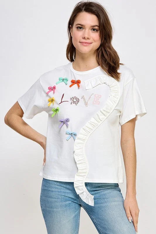 Leather-Paneled ShirtsWhite Ruffle Graphic T Shirt