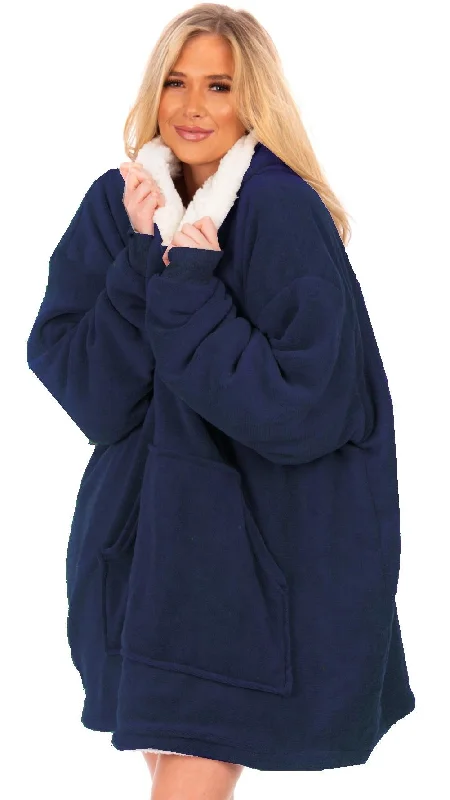 Linen Blend SweatshirtsLadies Oversized Sherpa Lined Hoodie Blanket, Blue