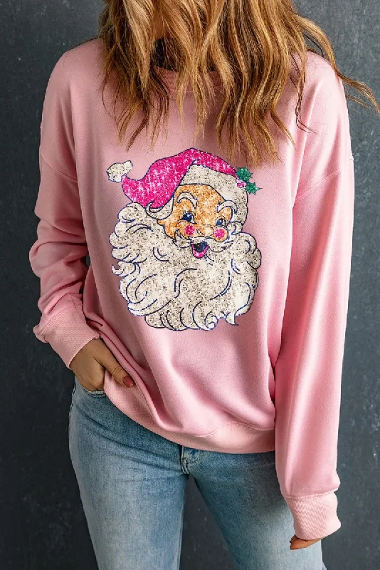 Recycled Fabric HoodiesChristmas Glow Santa Pink Sweatshirt