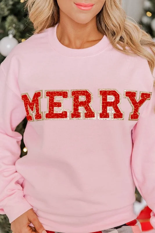 Cashmere HoodiesChristmas Graphic Pink "Merry" Sweatshirt