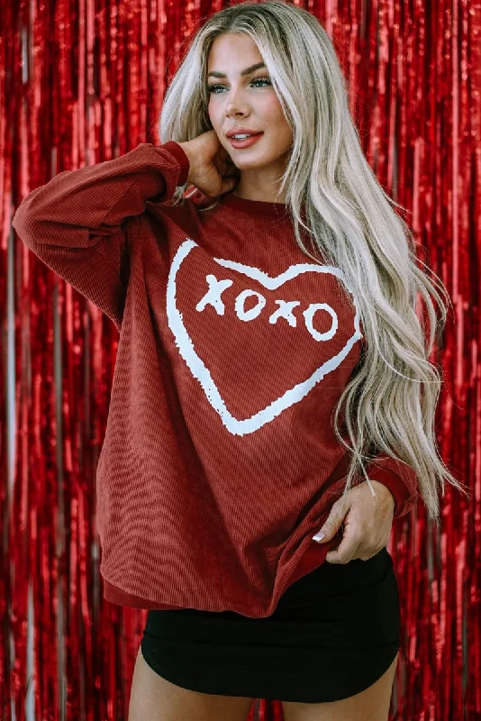 Festival SweatshirtsCorduroy Red XOXO Heart Graphic Sweatshirt