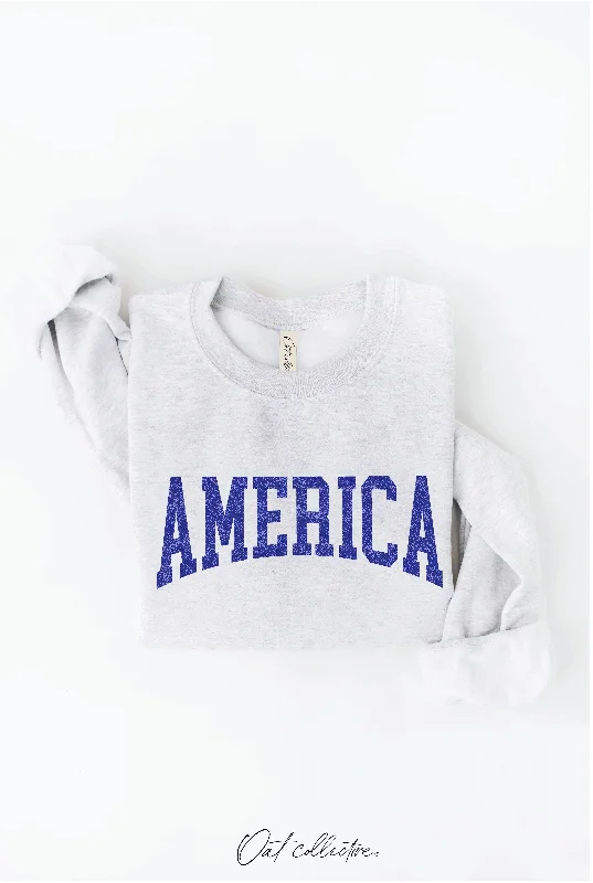 Pocketed HoodiesAmerica Graphic Crewneck Sweatshirt: Heather Gray