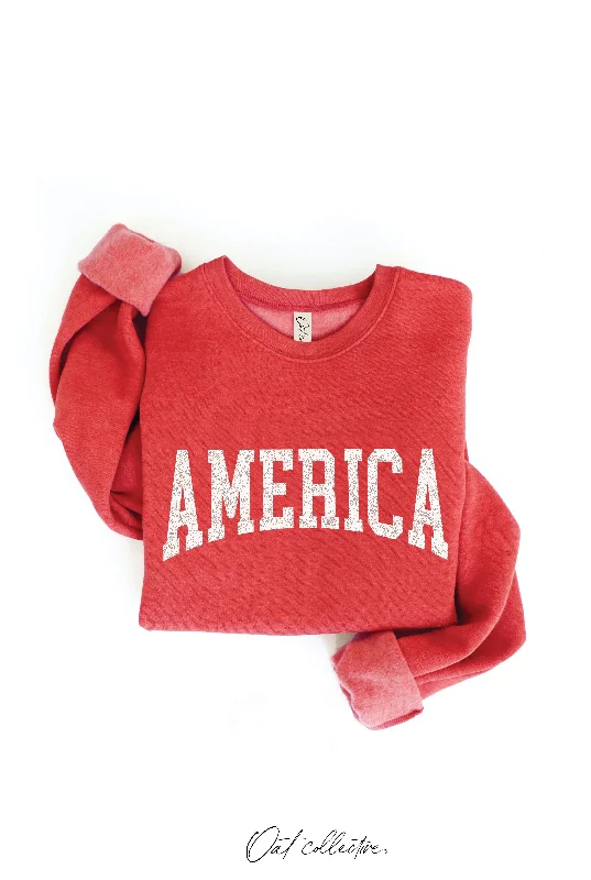 Embellished SweatshirtsAmerica Graphic Crewneck Sweatshirt: Cranberry Heather