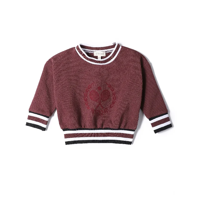 Zip-Up HoodiesAnecdote Wine Tennis Large Flocked Round Neck Sweatshirt