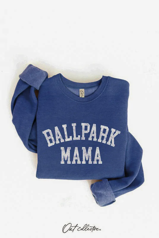 Fringed HoodiesBallpark Mama Graphic Crewneck Sweatshirt: Blue