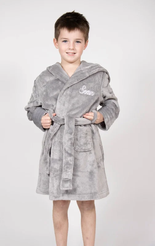 Children's Personalised Grey Hooded Robe